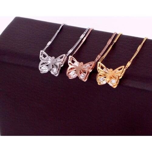 Stainless Steel Crystal Love butterfly Pendants Necklace Couple Romantic insect Necklaces Women Wedding Jewelry Xmas Gift