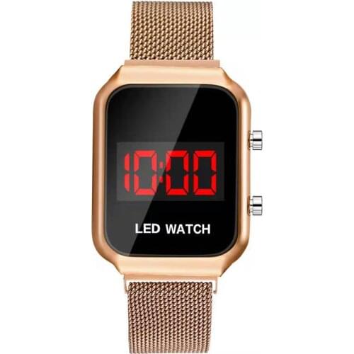 Reloj Mujer 2021 Square LED Electronic Display Mens Watch Fashion Stainless Steel Business Metal Mesh Wristwatch Dropshipping