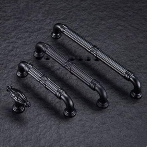 96mm 128mm 160mm modern simple fashion matte black kitchen cabinet wardrobe door handles black drawer dresser knobs pulls 5"