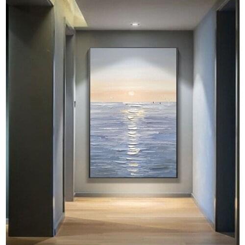 Hand Painted Abstract Landscape Canvas Oil Painting Wall Sunrise Sea View Living Room Bedroom Home Wall Art Large Size No Frame