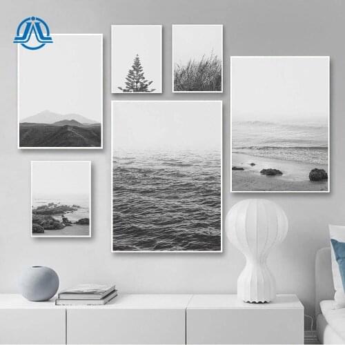 Nordic Mountain Plant Landscape Black White Beach Wall Art Canvas Painting Sea Posters And Prints Wall Pictures For Living Room