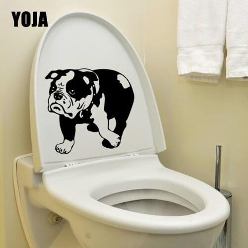 YOJA 22.9X22.9CM Creative Home Decor Toilet Decal English Bulldog Dog Pets Animals Wall Sticker T5-1475
