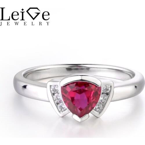 Leige Jewelry Red Ruby Ring 0.95 Carats Classic Gifts For Woman Trillion Shape July Birthstone 925 Sterling Silver Fine Jewelry