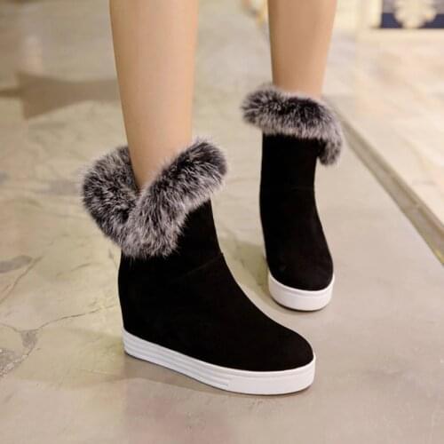 Leather Ankle Boots Women Winter Shoes Platform High Heels Woman Black Boots 2019 Warm Fur Ladies Snow Boot Plus Size 43 Shoes