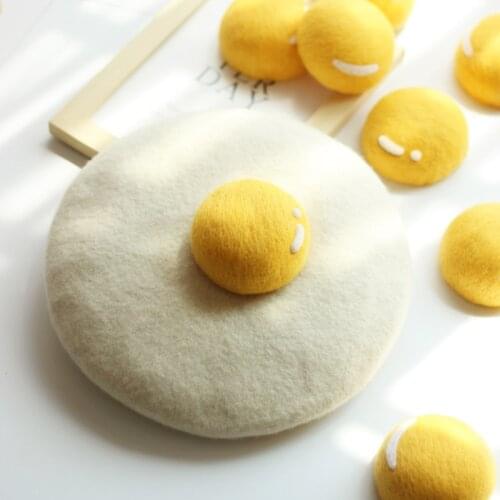Women beret hat handmade wool felt painter cap winter warm DIY egg yolk newsboy beanie hat outdoor walking cap