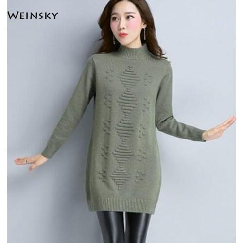 Women Knitted Sweater And Pullovers Turtleneck Korean Fashion Style Long Sweaters Winter And Autumn 2019 New Solid Sweater