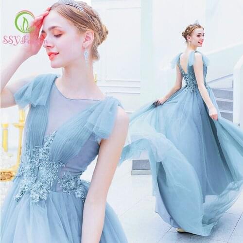 SSYfashion Sleeveless Lace Up Back Floor Length Blue Long Evening Dress Formal Dresses Evening Gown Special Occasion Dresses