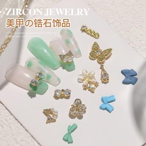 10pcs Nail Art Butterfly Zircon Jewelry Matte Bow Graceful Pearl Super Flash Zircon Diamond Nail Decoration Factory Wholesale
