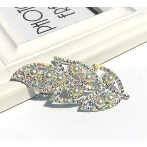 2pcs Rhinestones Leaves feather Patch sew-on on Sewing Crystal Applique For Jeans Clothing Decorations Sticker Clothes