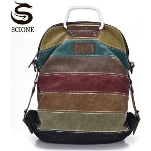 High quality Canvas Backpack Patchwork Rainbow Color Bag Women Canvas Backpacks Rucksack Multifunction Girls Crossbody Bagpack