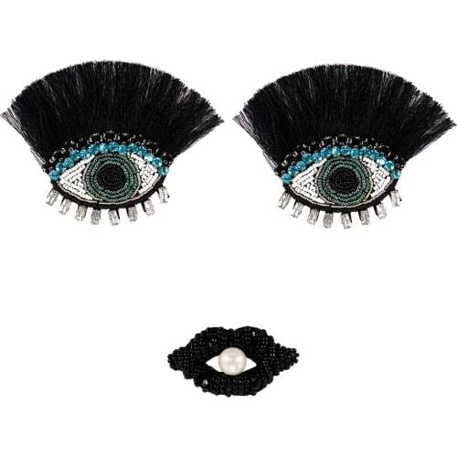 Eye Eyelashes Mouth Patches Beaded Crystal Badeges Clothes Bags Shoes Brooches Decals Sewing Craft Accessories 5 sets