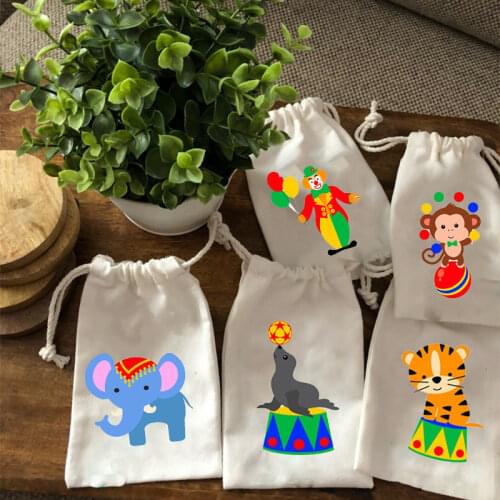 5 pieces candy Gift bags Carnival Circus Animals Clown Themed boy girl baby shower kid first 1st Birthday Party Favors Supplies