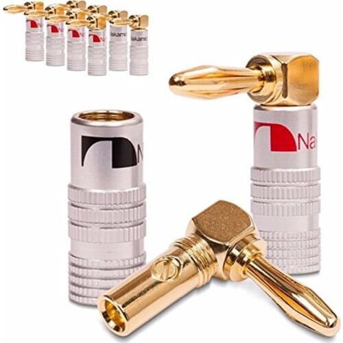 500pcs/set 24K Gold 90 Degree Right Angle Nakamichi Speaker Banana Plugs Audio Jack Connector for Speaker Cable