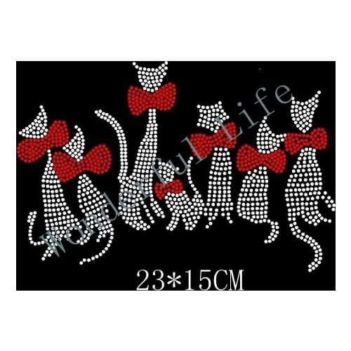 Free shipping cartoon cat T-shirt neckline Clear Crystal DIY strass hotfix Rhinestone applique