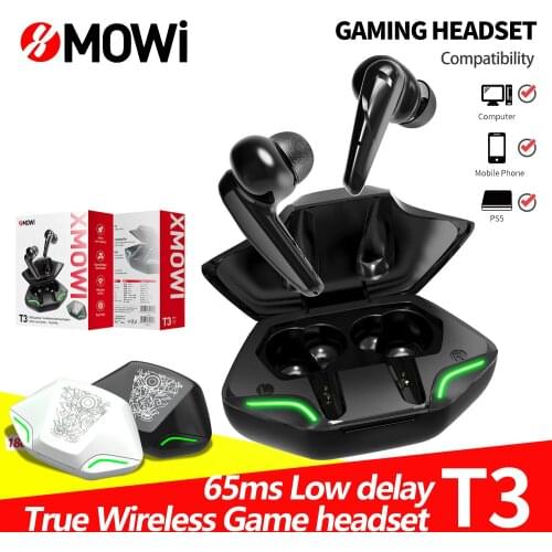 XMOWi T3 Wireless Earphone True Wireless Stereo in-Ear Gaming Earbuds Lighting BT 5.1 65ms Low Latency Wireless Headset with Mic