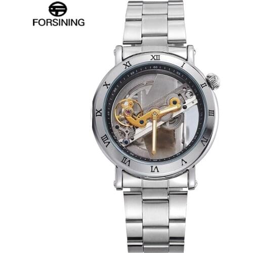 FORSINING Top Brand Automatic Mechanical Men Watches Skeleton Stainless Steel Bracelet Self-wind Wrist Watches Men Clock