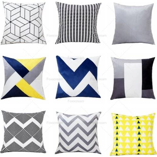 Nordic Style Blue Decorative Pillows Cover Geometric Cushion Cover Home Decor Yellow Velvet Throw Pillowcase For Sofa 45*45cm
