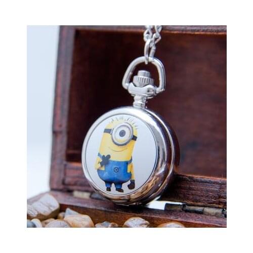 Minions pattern enamel Children pendant birthday gift Bronze antiques Necklace pocket watches gift