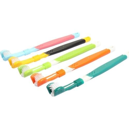 Pet Cat Dog Toothbrush Three-Head Multi-angle Cleaning Addition Bad Breath Tartar Teeth Care Pet Dog Cat Cleaning Supplies