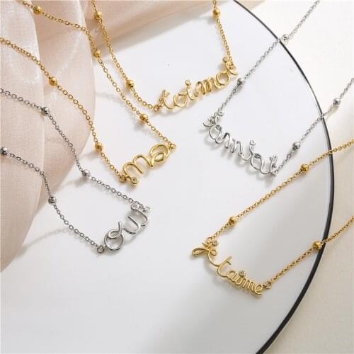 HECHENG,Romantic Letter Stainless Steel Necklace Statement Gold Metal Chain Necklace,Pendant Toi Moi Oui Jewelry