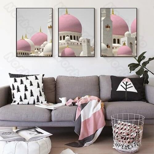 European Style Canvas Pink and White Dome Castle Buildings Painting Posters and Prints for Home Rooms Gallery Wall Decoration