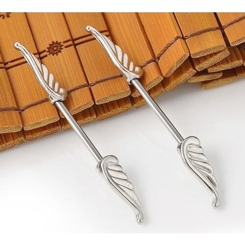 2 pcs/lot Thin Angel Wings Nipple Piercing Feather Nipple Rings Body Jewelry Women Stainless Steel Bar Barbell Piercing Ring