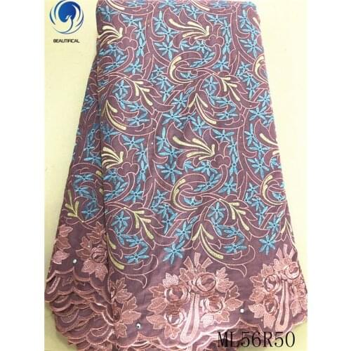 BEAUTIFICAL Cotton african fabrics embroidery cotton lace fabric for dress Hot sale nigerian voile lace fabric 5yards ML56R50