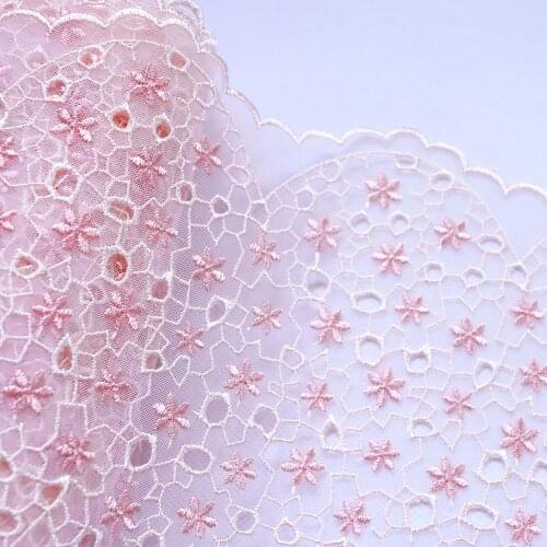 1meter 15.5cm Wide Flower Hollowed Embroidery Lace Trim Pink Mesh Wedding Dress Fabric Lingerie Bra Clothes Sewing Handmade DIY