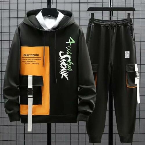 2021 Fashion Mens Sets Hip Hop Trend Pullover Hoodies Men+Casual Harajuku Streetwear Sweatpants Spring Autumn Men Clothing Sets