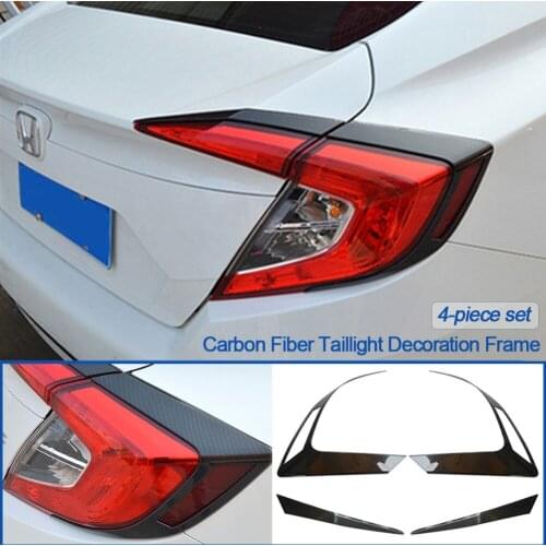 4pcs Rear Tail Light Trim Cover Fit for Honda Civic 10th 2016 2017 2018 2019 Carbon Fiber Style Taillight Decor Automobiles