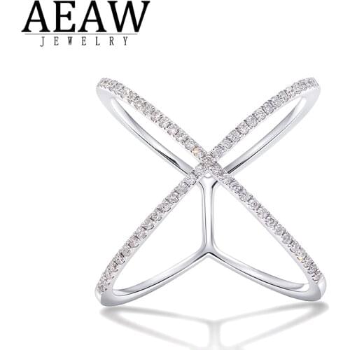 AEAW 18k White Gold Plated Silver DF Round Cut Engagement&Wedding Band Moissanite Lab Grown Diamond Rings for Women