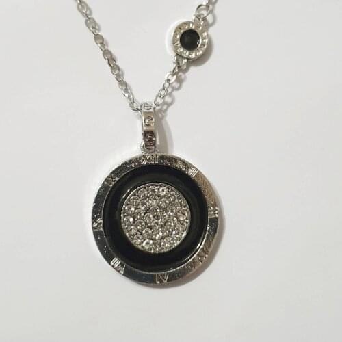 Silver Plated Zircon and Black Cubic Zirconia Circle Objeli Chain Necklace