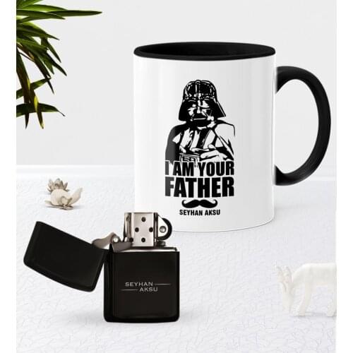 Personalized Dad Black Mug Cup Gasoline Metal Lighter Seti-2