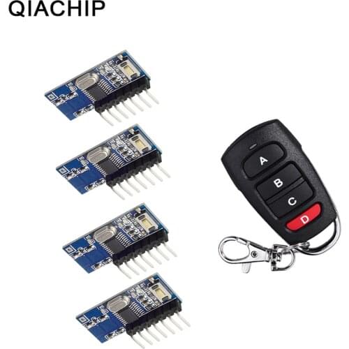 QIACHIP RF Remote Control Transmitter & 433Mhz Wireless Receiver Learning Code 1527 Decoding Module 4 CH Output Learning Button