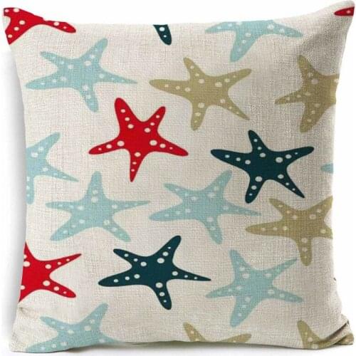 Cartoon Fish Linen Cushion Cover Sea Animal Pillow Case Polyester Cotton Luxury