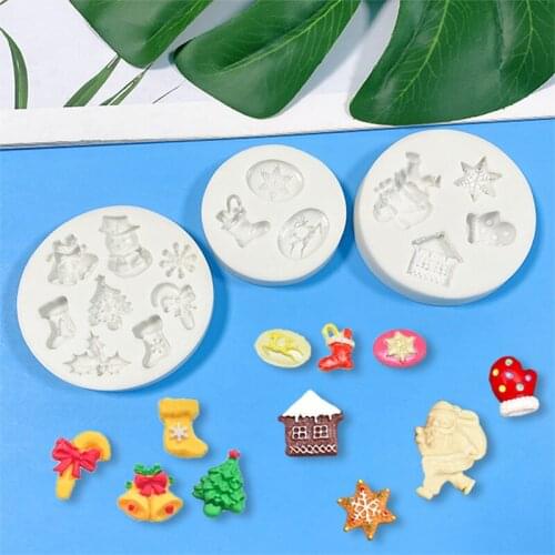 Christmas Fondant Molds Xmas Cake Cupcake Decoration Silicone Chocolate Candy Mold Tree/Gingerbread Man/Reindeer/Snowflake