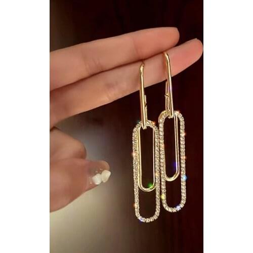 Long Tassel Golden Rectangle Crystal Drop Earrings For Women 2021 Bijoux Geometric Rhinestone Earrings Statement Jewelry Gifts