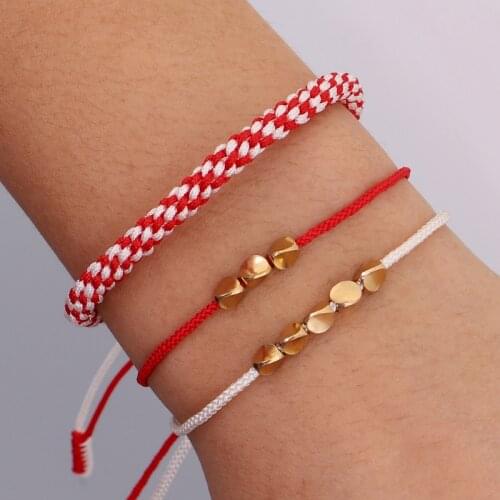 Fashion 3PCs Combination Geometric Bracelet Woven Copper Bead Bracelet Red and White Corn Knot Hand Line