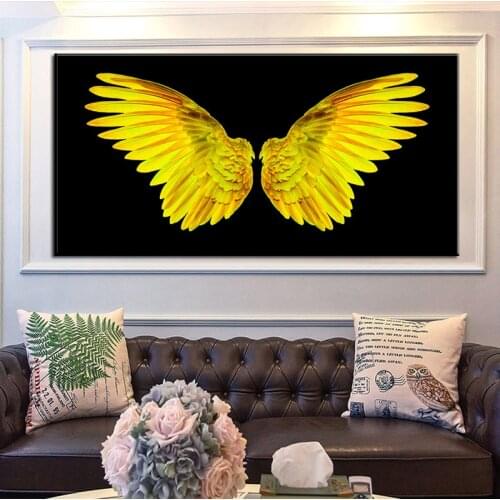 Angel Golden Feather Wings Modern Wall Art Posters Canvas Painting Oil Painting Prints Wall Pictures For Livingroom Decor Home