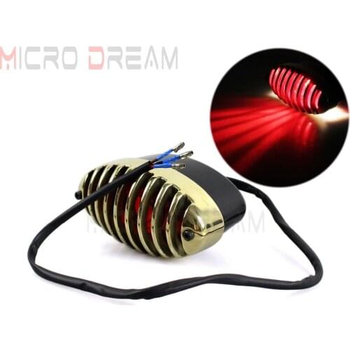 E4 Brass Grille Lucas Taillights Motorcycle Rear Brake Light with Licence Plate Lamp For Harley Choppers Bobber Vintage Racer