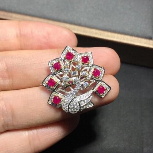 Ladies new natural ruby 925 silver two-color plating process pendant brooch dual-use fashion trend simple atmosphere