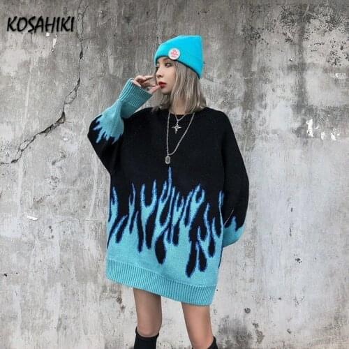 KOSAHIKI 2021 Sweater Harajuku Streetwear Women Pullovers Fashion O Neck Loose Pull Femme Japanese Casual Print Tops 11a023