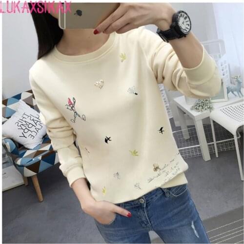 2020 New Autumn Winter Women Thicken Warm Pullover Sweatshirt High Quality Embroidery Kawaii Student Velour Sweatshirt