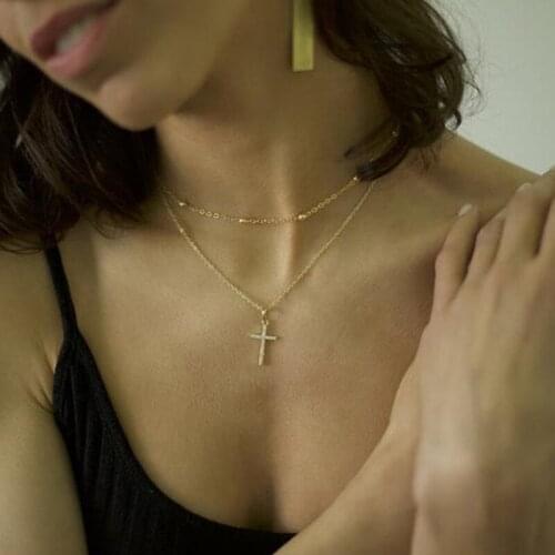 Cross Necklace Women Retro Cross Pendant Necklace Multilayer Clavicle Chain Necklaces Harajuku Women Jewelry Collares