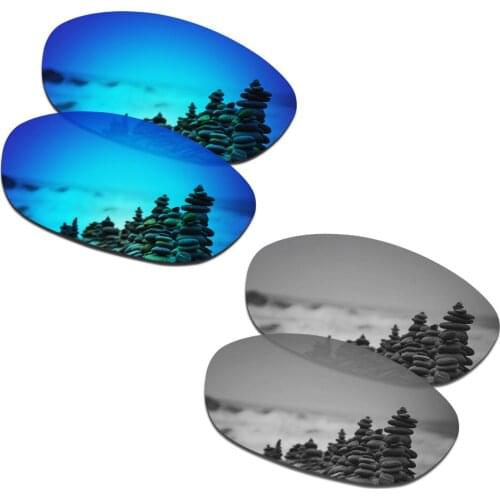 SmartVLT 2 Pairs Polarized Sunglasses Replacement Lenses for Oakley Fives 2.0 Ice Blue and Silver Titanium