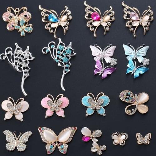 2 Pcs Beautiful Rhinestone Butterfly Crystal Embellishments Charms For Diy Jewelry Making Hair Clips Accessories Materials