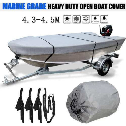 210D Heavy Duty Grey Open Boat Cover Trailerable Fishing Ski Runabout Waterproof Anti UV V-Hull Marine Canvas Cover 3.5-4.5M