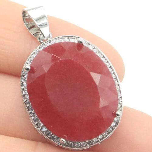 34x21mm Big Jewelry Set 17.5g Oval 22x18mm Real Red Ruby Green Emerald CZ For Womans Dating Silver Pendant Earrings