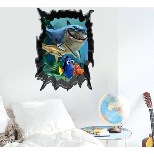 Nemo Dory Shark 3d Vivid Hole Wall Stickers For Kids Room Home Decoration Diy Cartoon Fish Movie Mural Art Wall Decal Pvc Poster