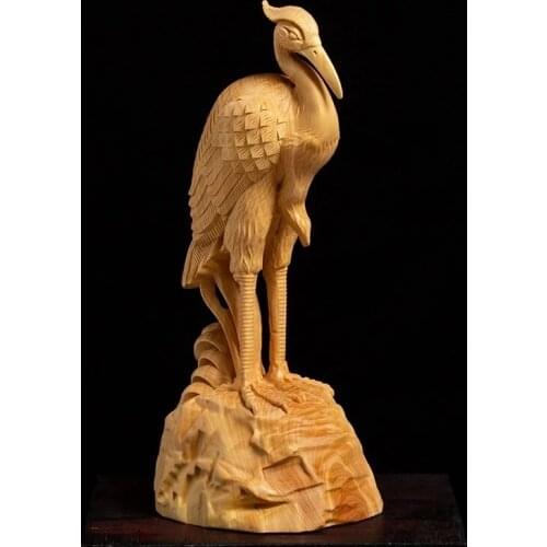 Boxwood 18cm Crane Sculpture Wood Carving Animal Noble Character Statue Crane Home Decor